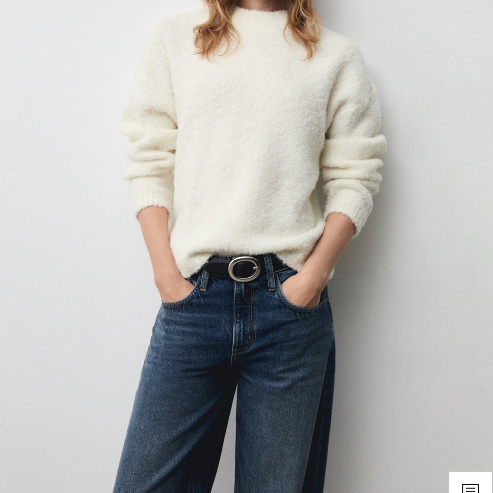Mango Round Neck Knitted Sweater in Ecru